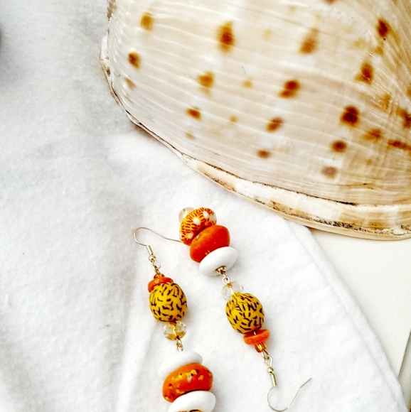 New handmade dangle earrings made from recycled glass beads - Picture 2 of 4